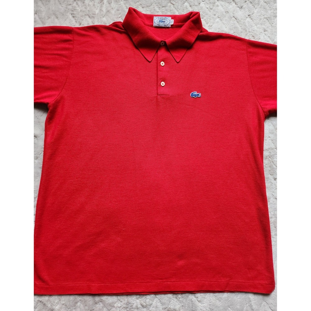 Vintage Lacoste Mens XXL Red Pique Short Sleeve Polo Shirt Blue Croc